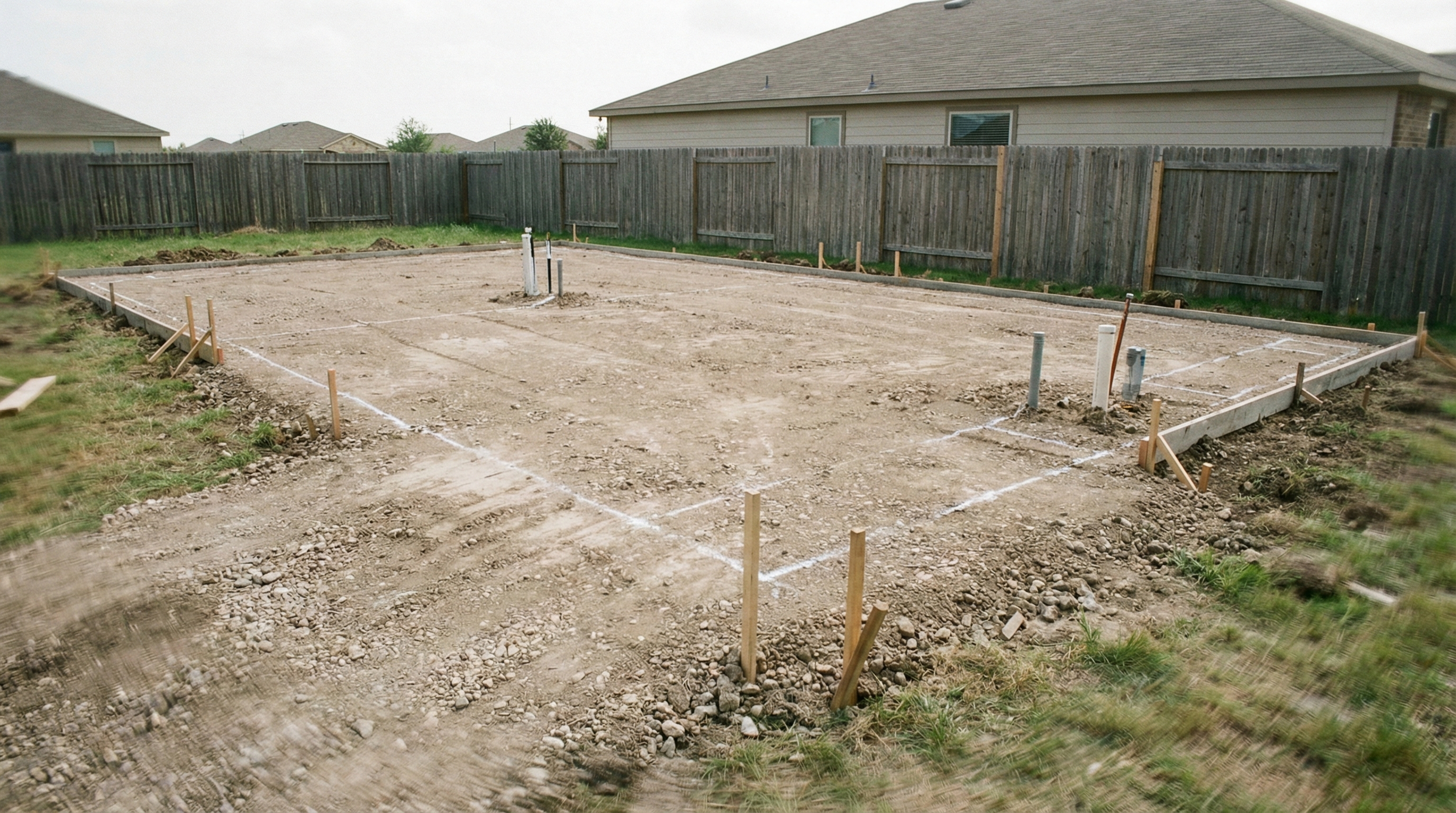 Cleared backyard land ready for home installation