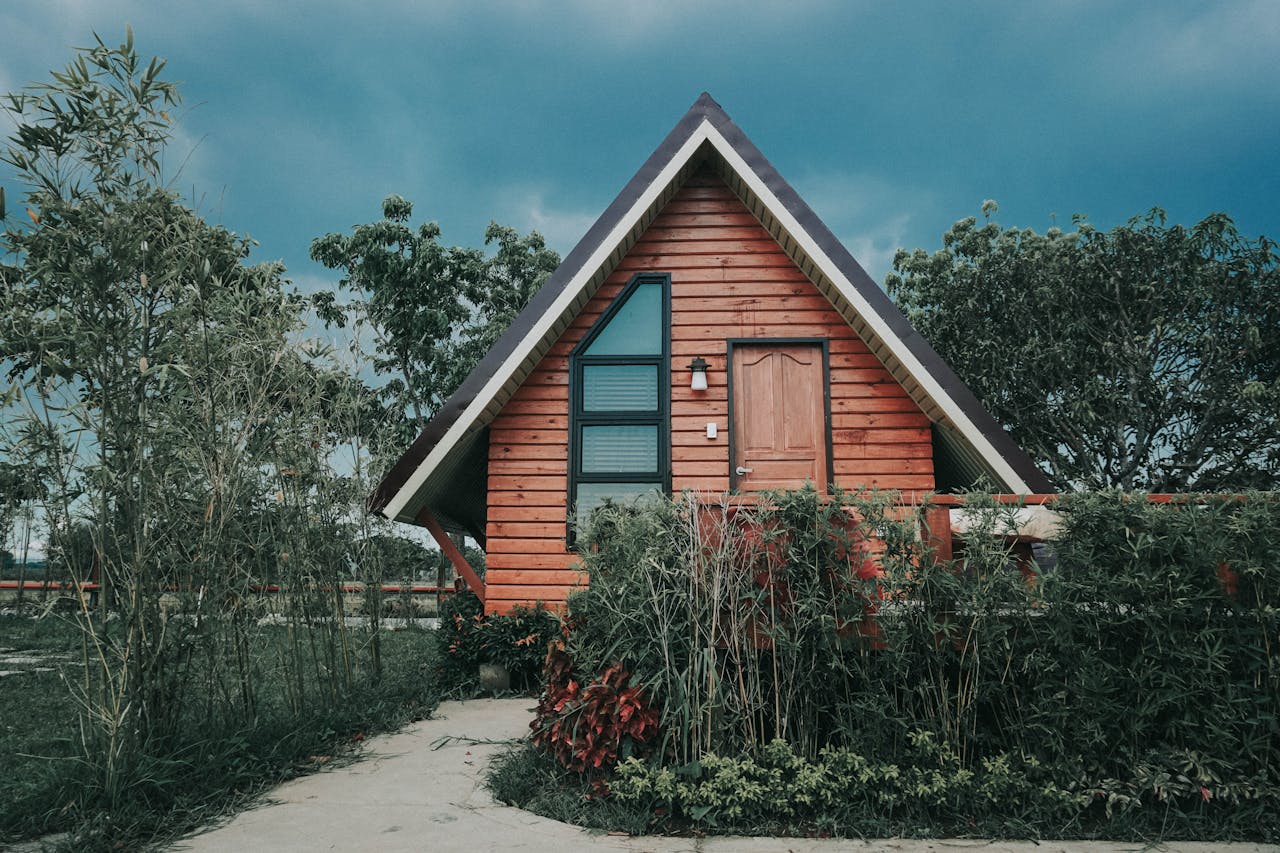 charming wooden a frame tiny house outdoors
